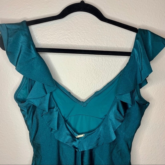 Tahari peacock teal ruffle one piece bikini small - Picture 4 of 10